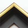 This glossy gold canvas floater frame has a U-shaped scoop face (just over 1/2 " wide) with bronze distressed scratching on the outer edges. The drop edge is black with a subtle, lined texture.
1-1/2 " rabbet depth: ideal for 1-1/2 " gallery wrapped canvas of medium or large size. This frame looks equally striking bordering oil or acrylic paint prints and photographic prints.